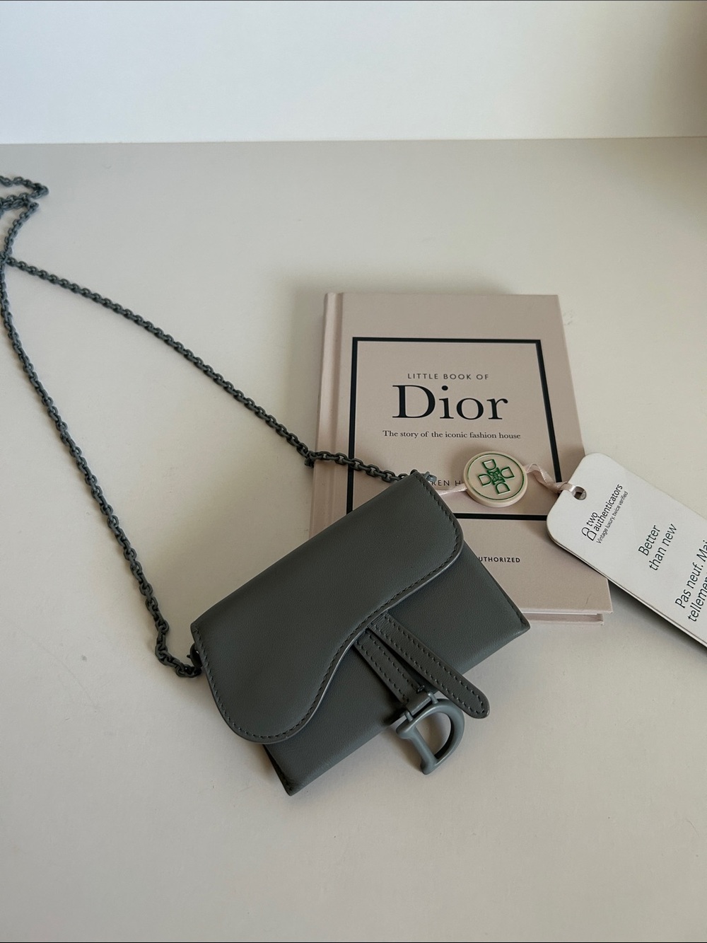 Dior Grey Leather Crossbody Bag with Gunmetal Chain